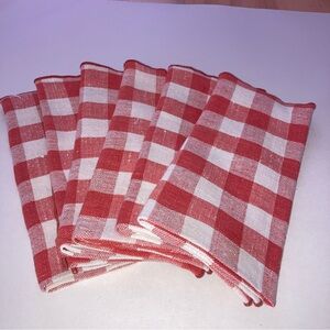 Set of 6 Orange/Red and White Checkered Table Napkins Linens country cottage